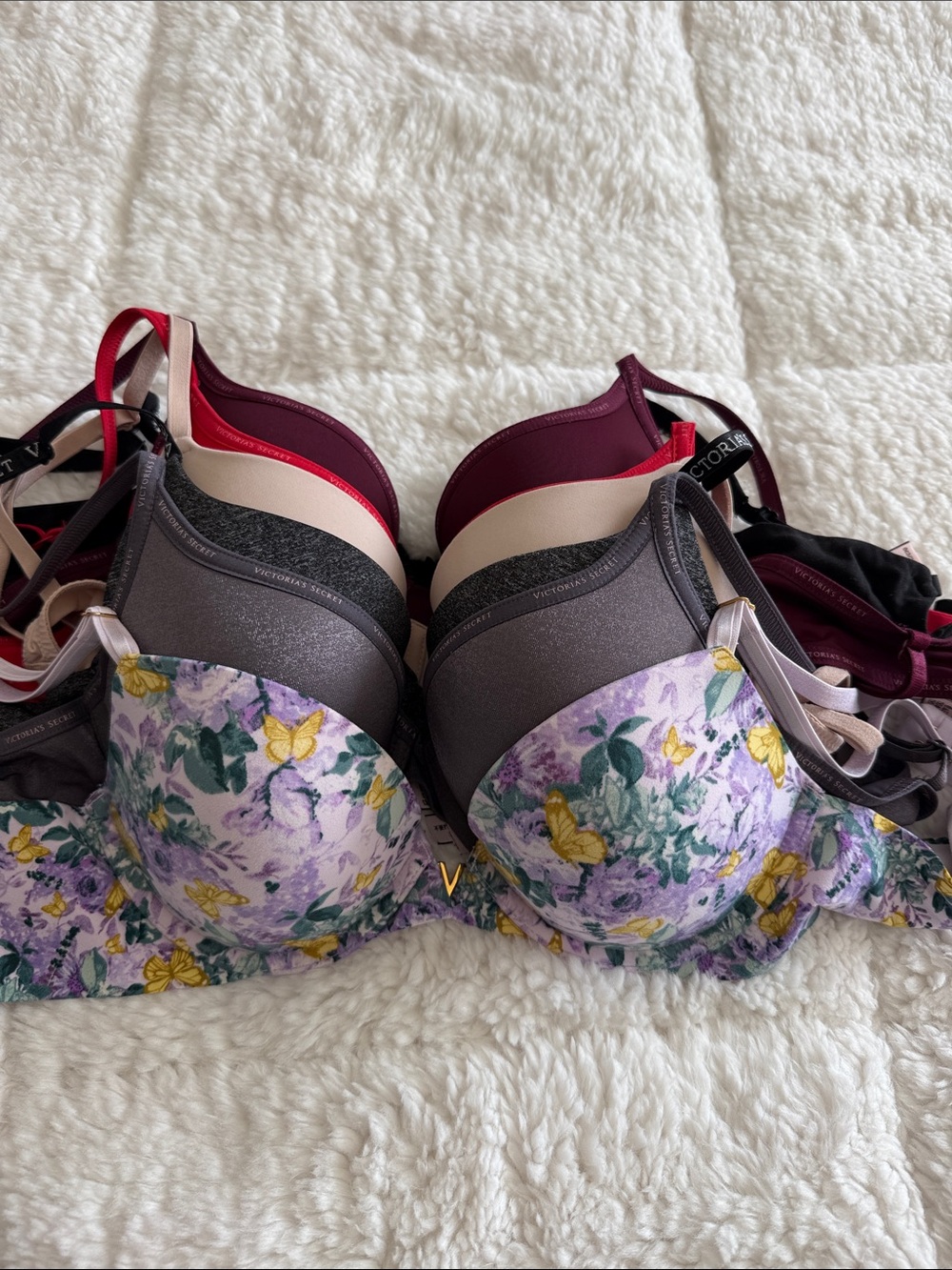 Victoria's Secret Lavender Floral Push-Up Bra with Yellow Butterfly Accents